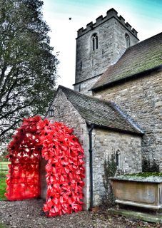 Poppy archway created with all the children from Scampton schools for Remembrance weekend with Lincolnhire Aviation Heritage