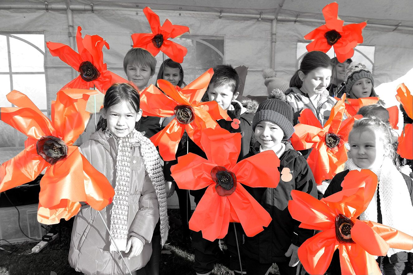 Textile poppies made by all the children from the primary school
